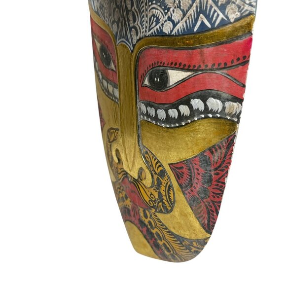 Wooden Tribal Mask Wall Decor Balinese Style Handpainted Artisan Crafted 11.5" - Picture 6 of 12
